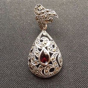Sterling Silver Marcasite Pendant w/ Garnet Stone